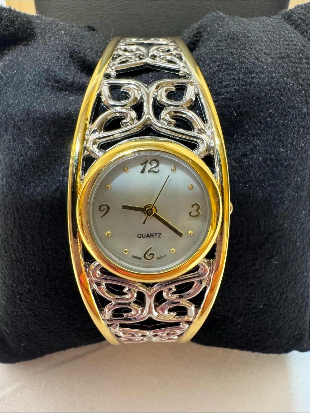 Avon Two-Tone Gold and Silver Filigree Bangle Watch